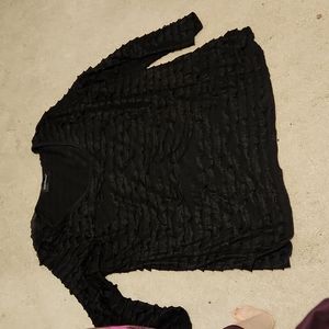 Travel Essentials 2X black 3/4 sleeve top, eyelash style fabric W-347